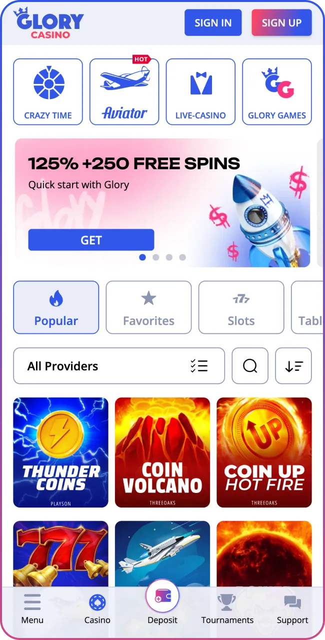 Visit the official Glory Casino site to download.
