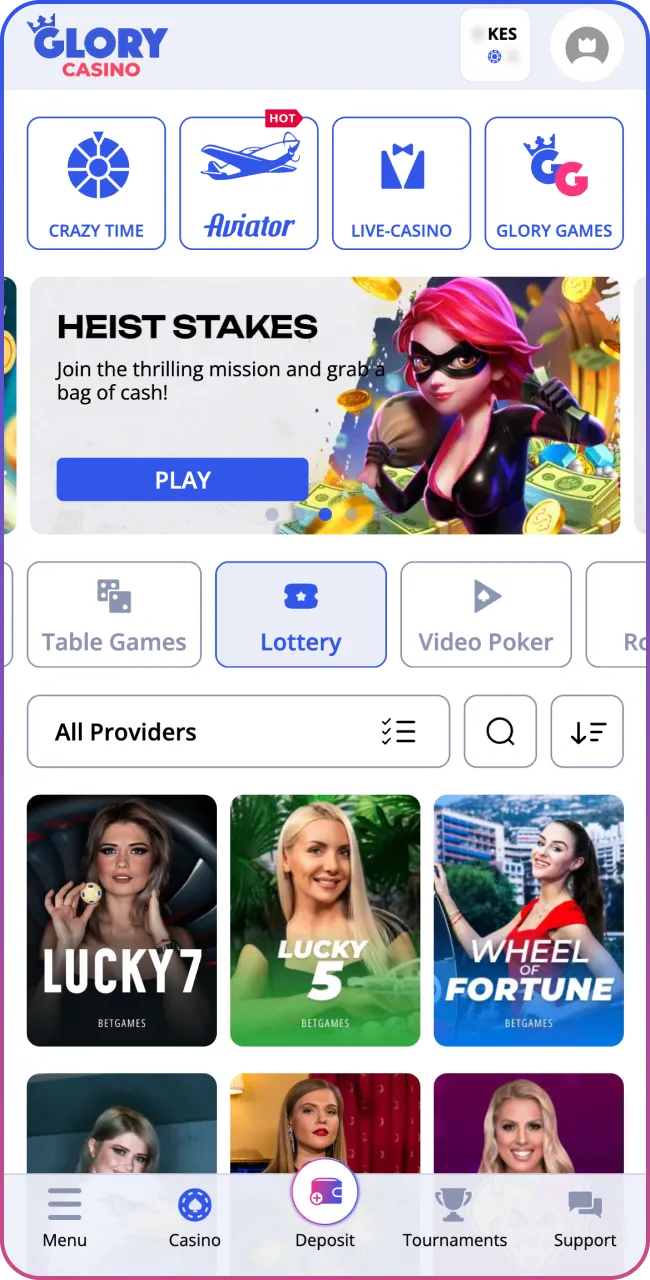 Play on Glory Casino mobile site anytime.