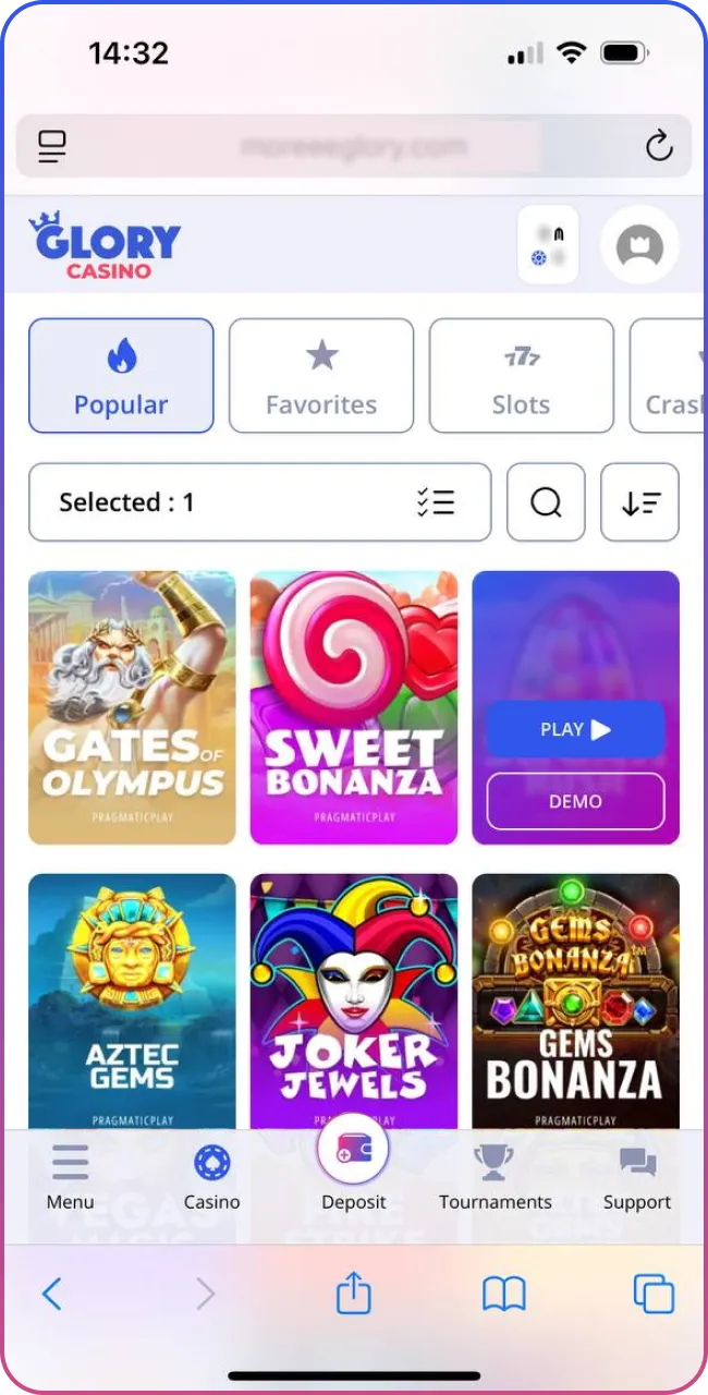 Gundua michezo mingi ya kusisimua Glory Casino.