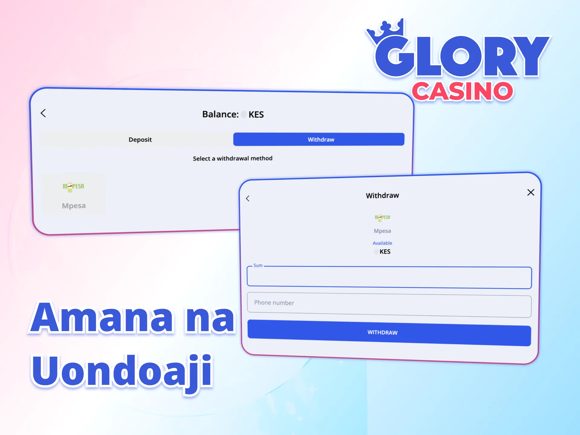 Weka au toa pesa kwa urahisi Glory Casino.