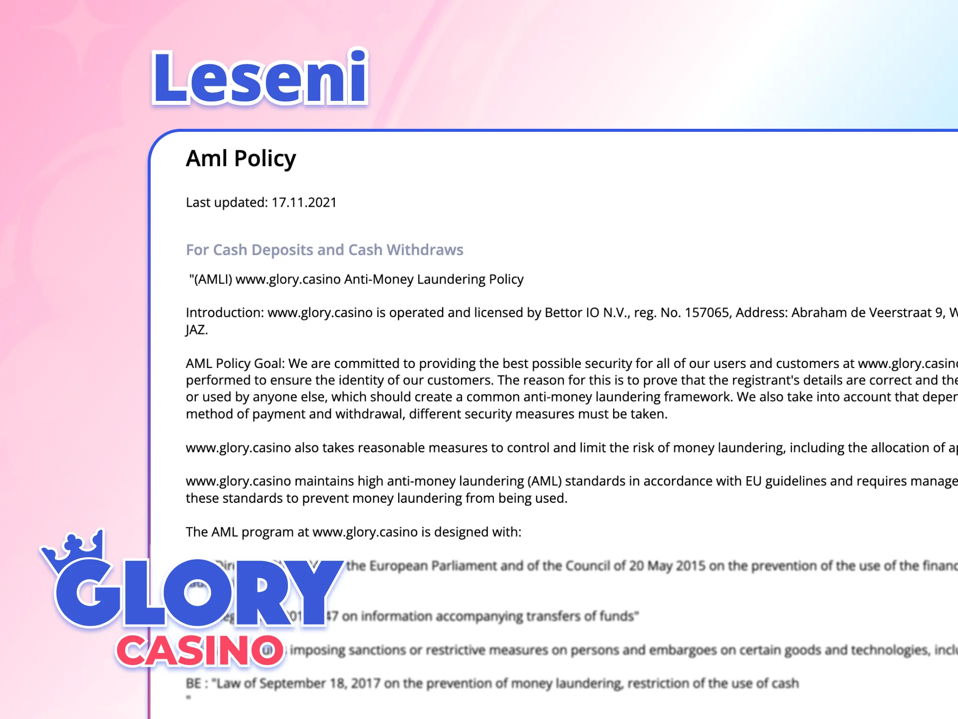 Cheza kwa usalama kwenye Glory Casino iliyoidhinishwa.