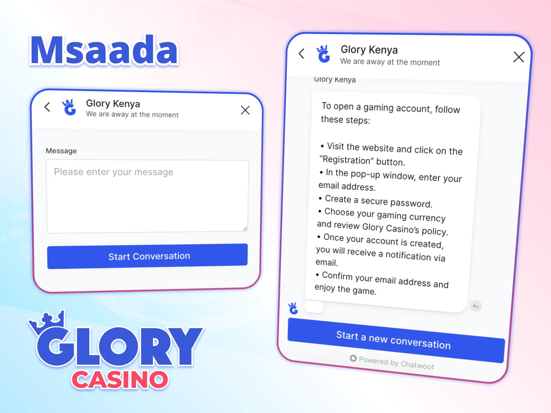 Wasiliana na Glory Casino na upate msaada wa haraka.