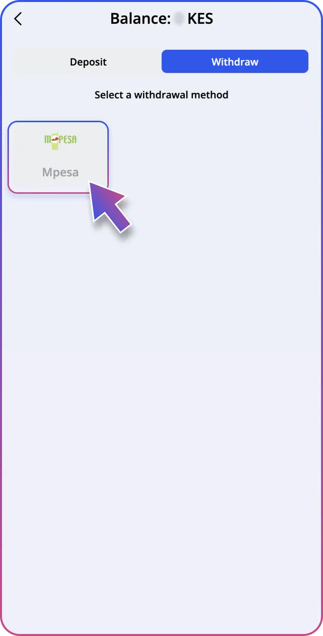 Tumia Mpesa kutoa ushindi wako Glory Casino.