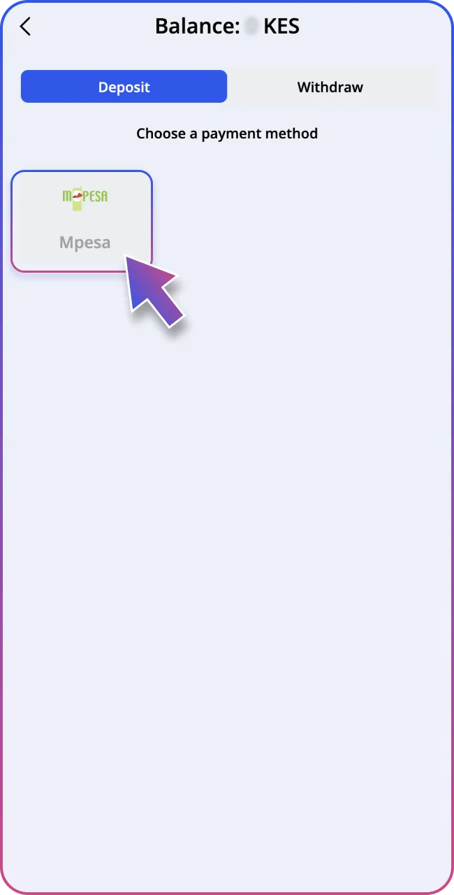 Chagua Mpesa kuweka pesa kwenye Glory Casino.