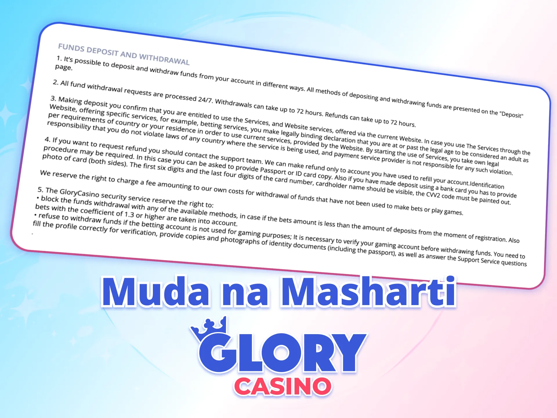 Toa pesa zako haraka kwa masharti rahisi Glory Casino.
