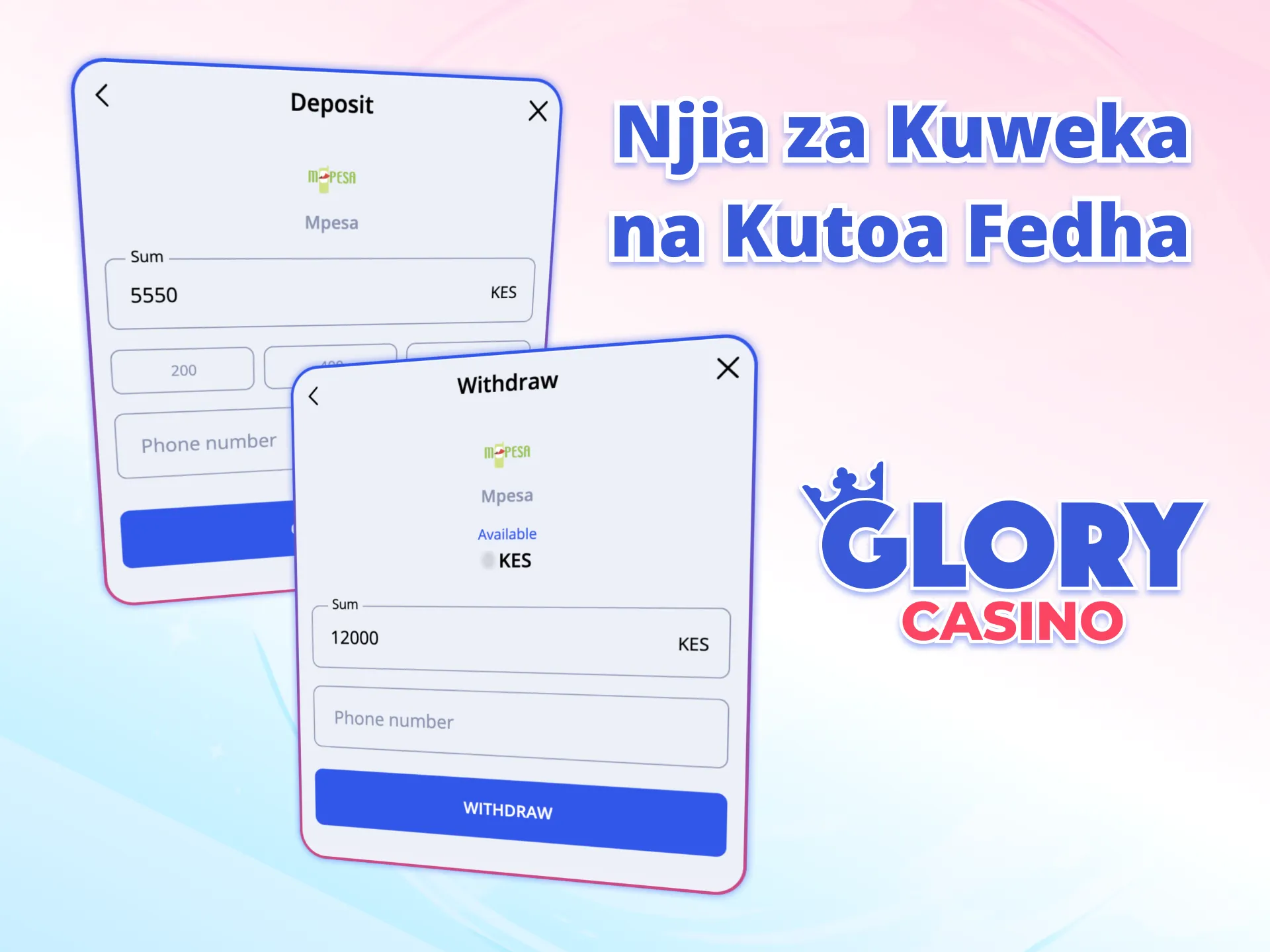 Furahia malipo ya haraka na salama Glory Casino.