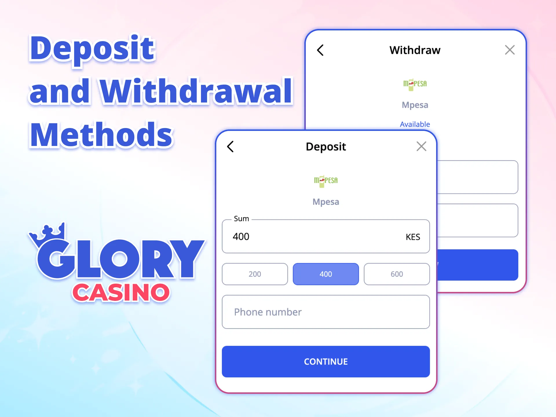 Deposit and cash out easily with Glory Casino today.
