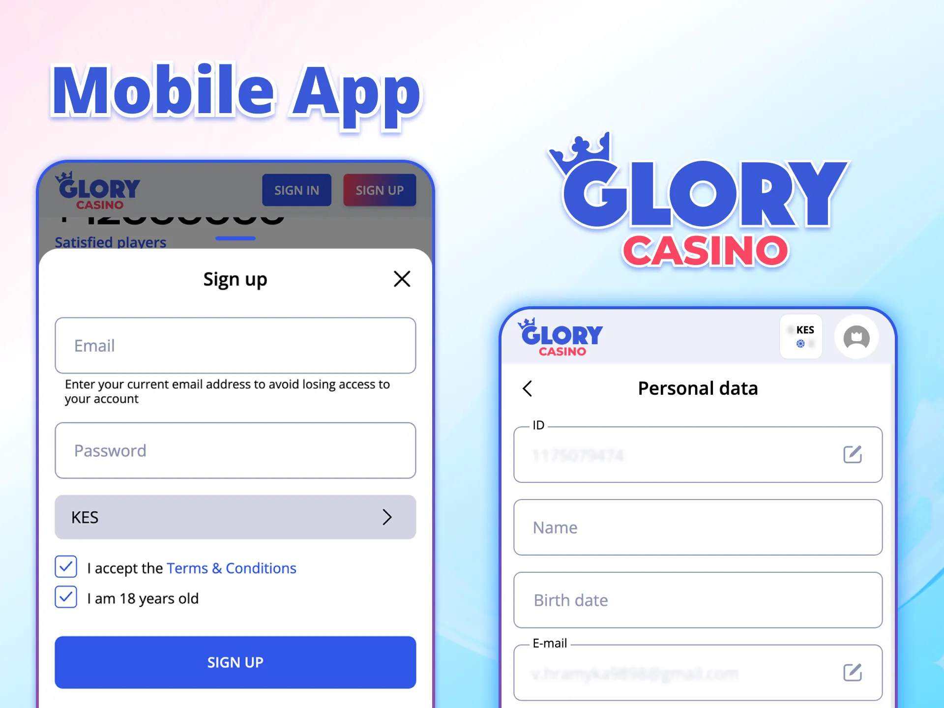 Register in the app and start winning at Glory Casino.