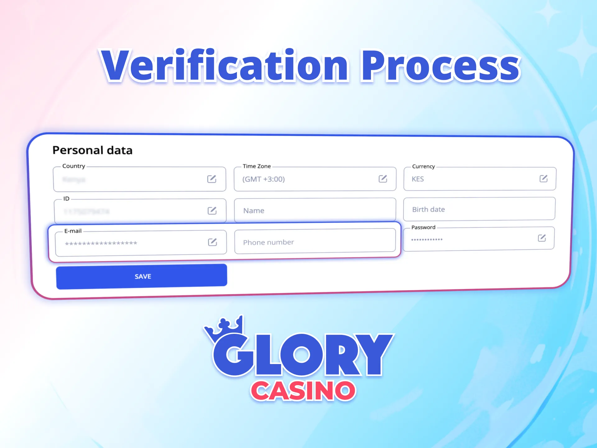 Verify your account to win real cash at Glory Casino.