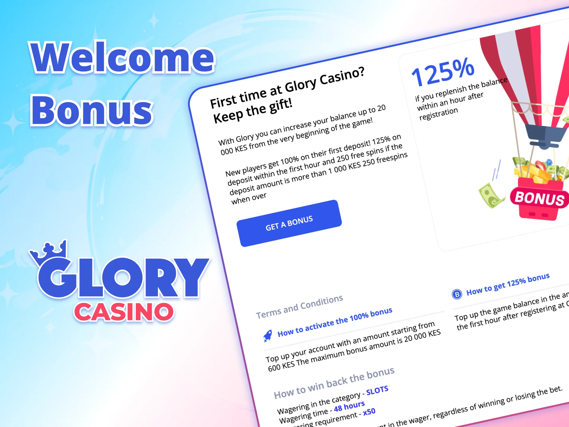 Get your Glory Casino bonus and play to win instantly.