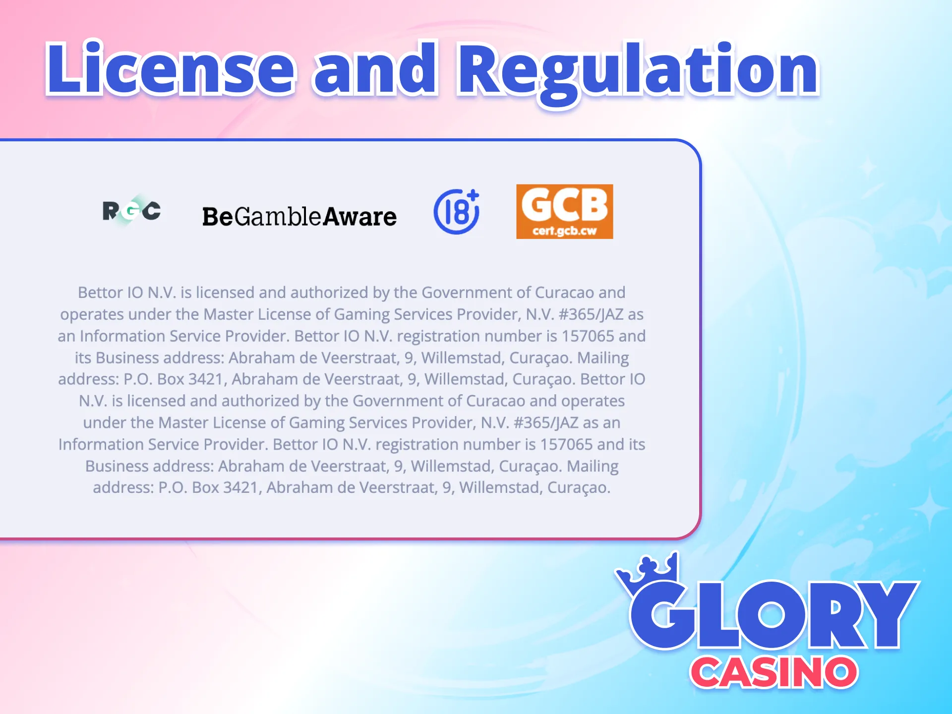 Glory Casino is licensed for real winnings.