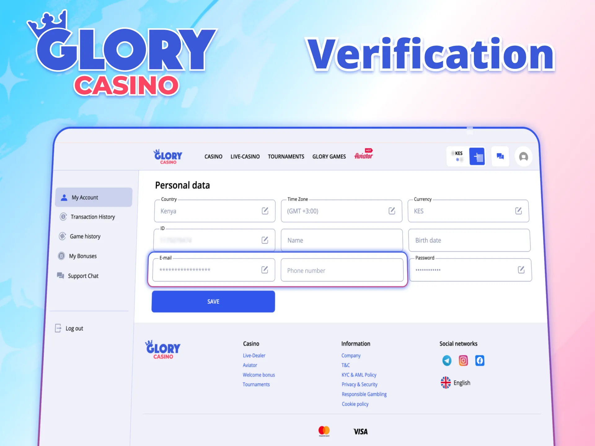 Verify quickly and win real money at Glory Casino.