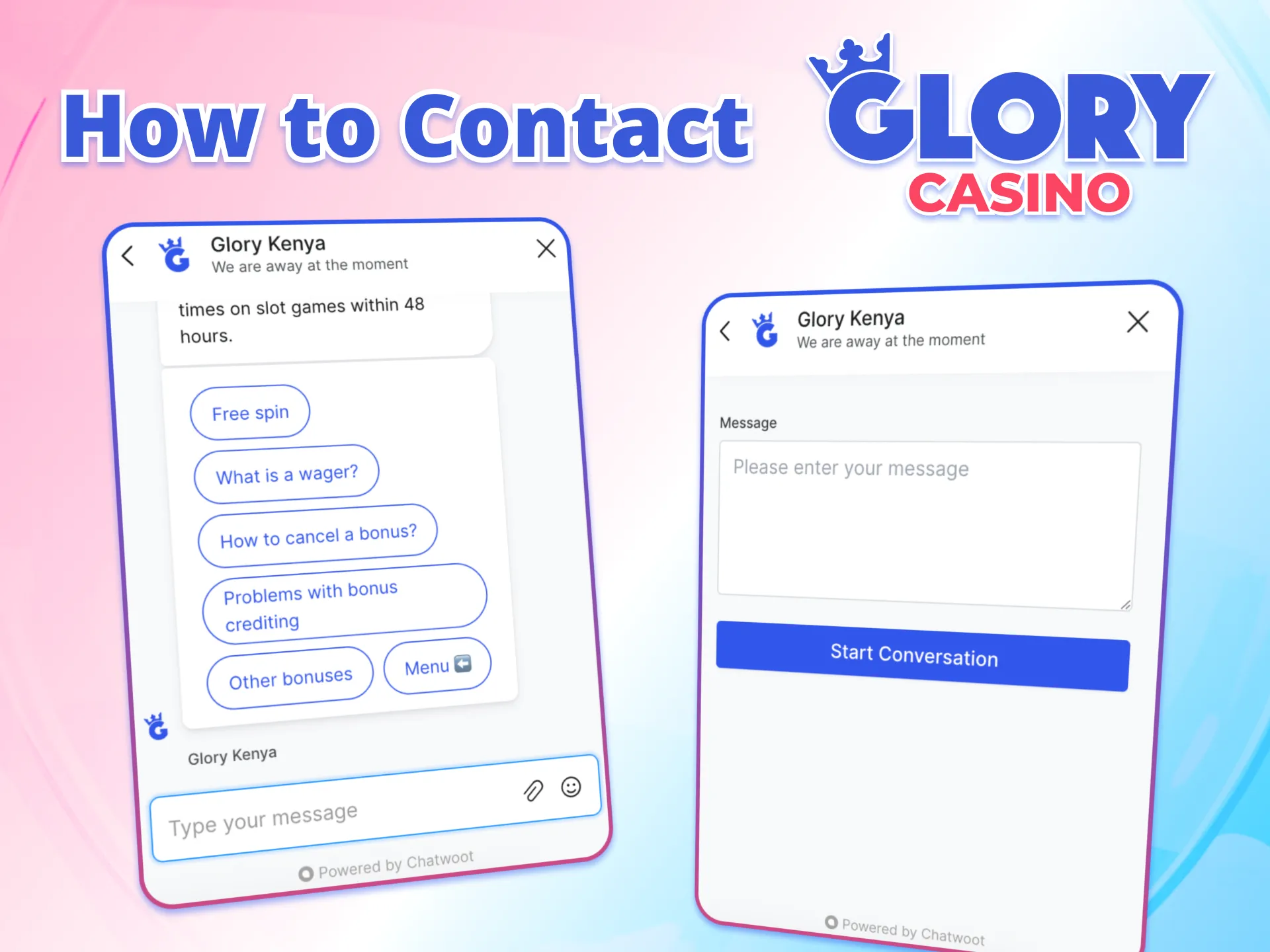 Contact Glory Casino Kenya support and start winning.