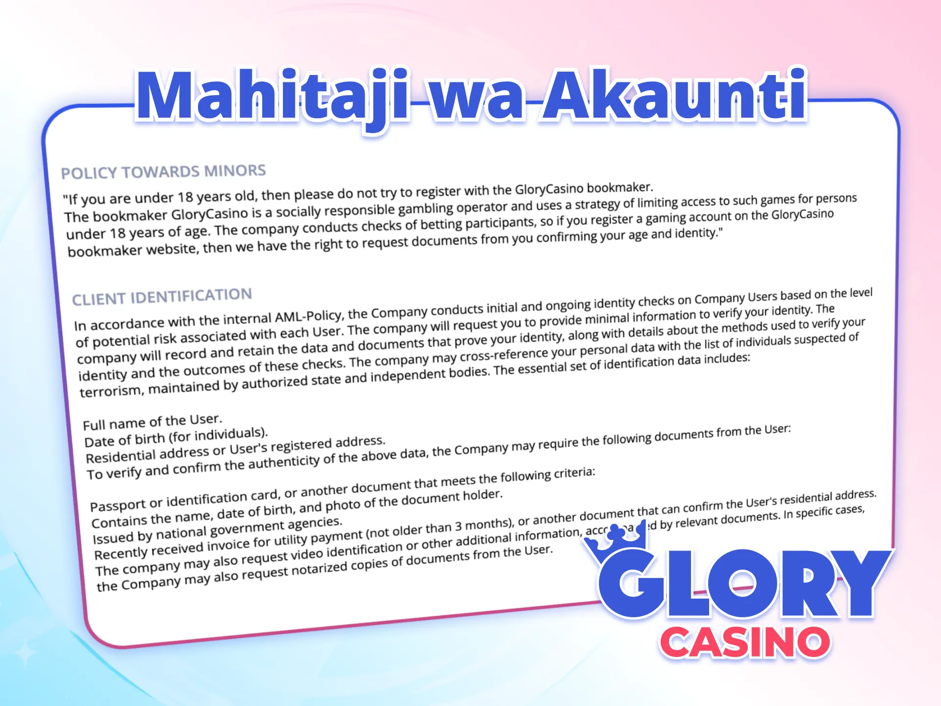 Kamilisha usajili na ushinde kwenye Glory Casino.