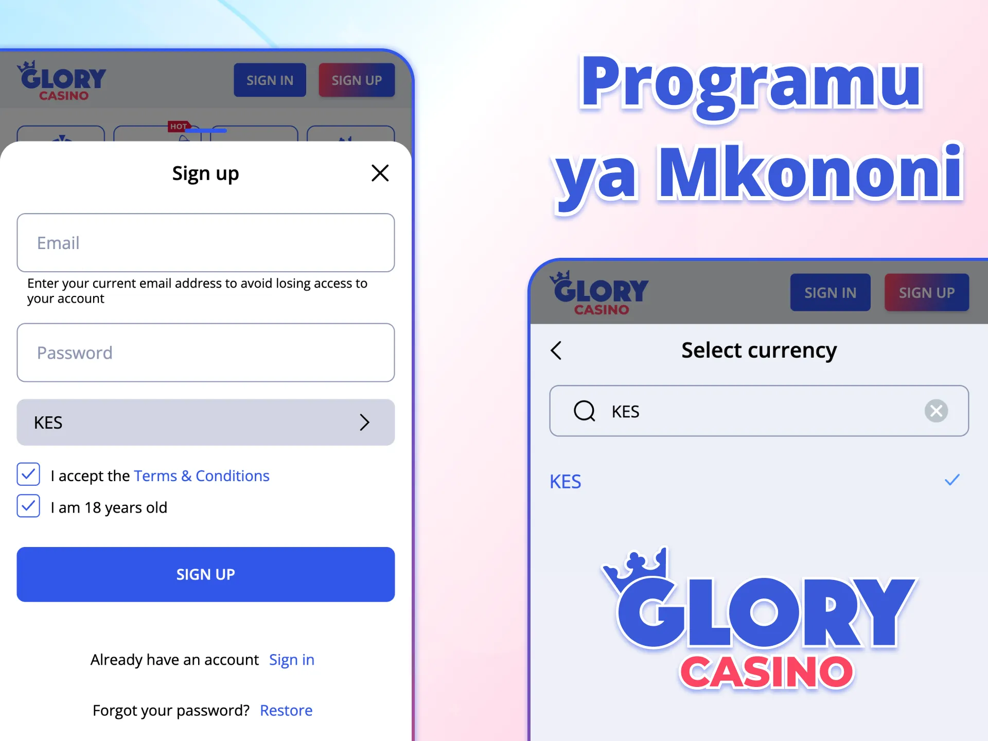 Jisajili kwa app na ufurahie ushindi Glory Casino.