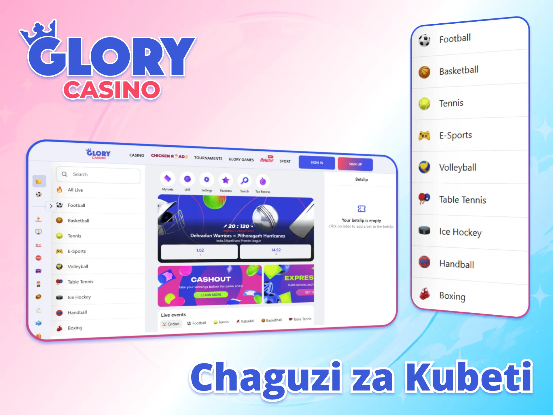 Chaguo nyingi za kubashiri zinapatikana kwa kila mtu katika Glory Casino.