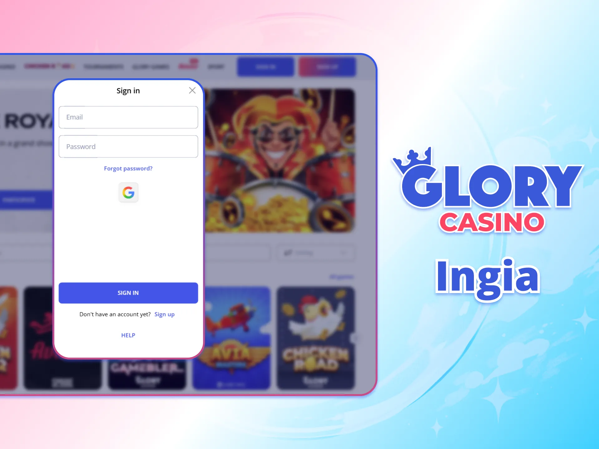 Kuingia Glory Casino hukuwezesha kuanza kucheza mara moja.