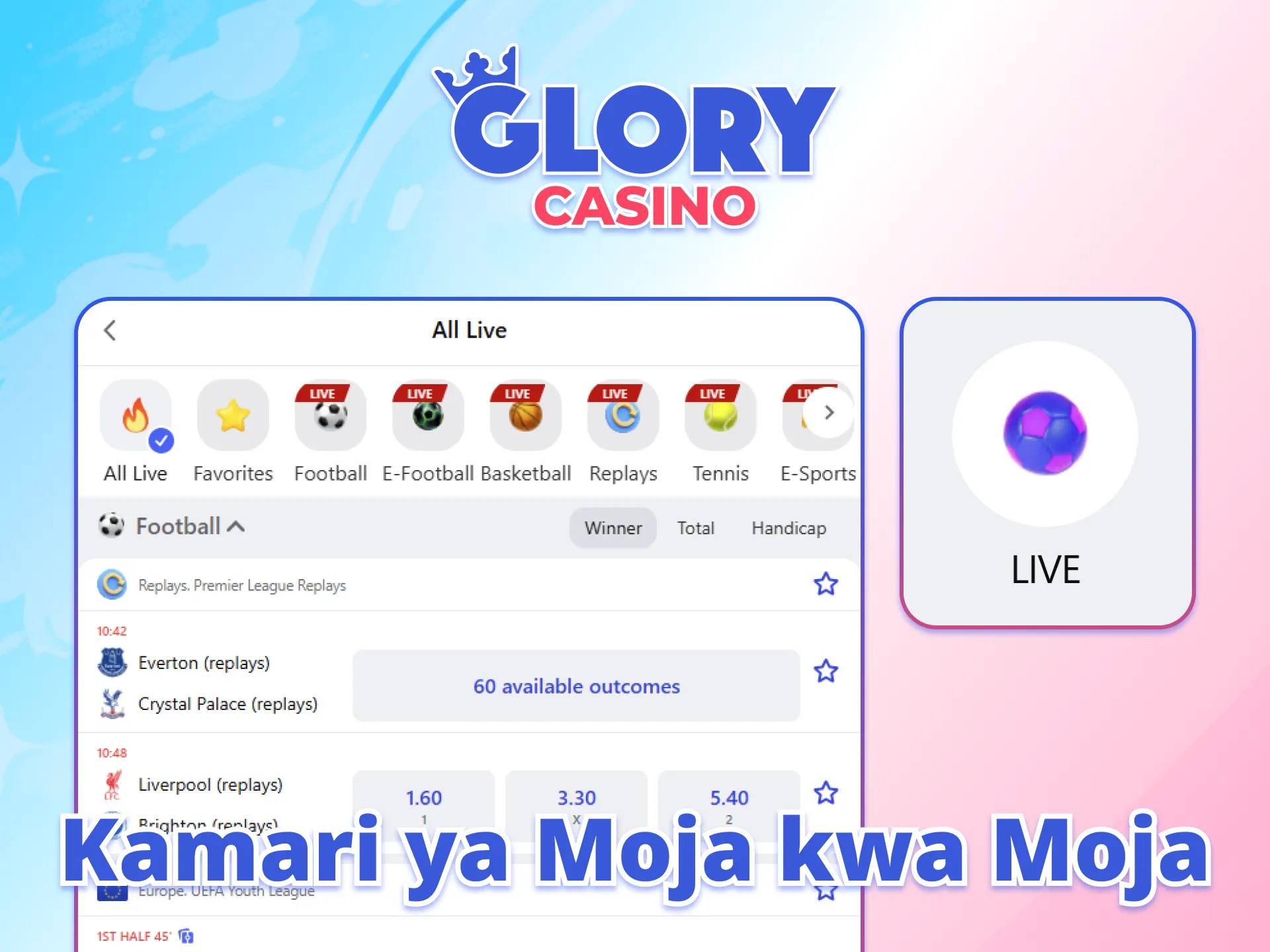 Kubashiri mubashara kwa Glory Casino huleta msisimko kwa wachezaji wa Kenya.