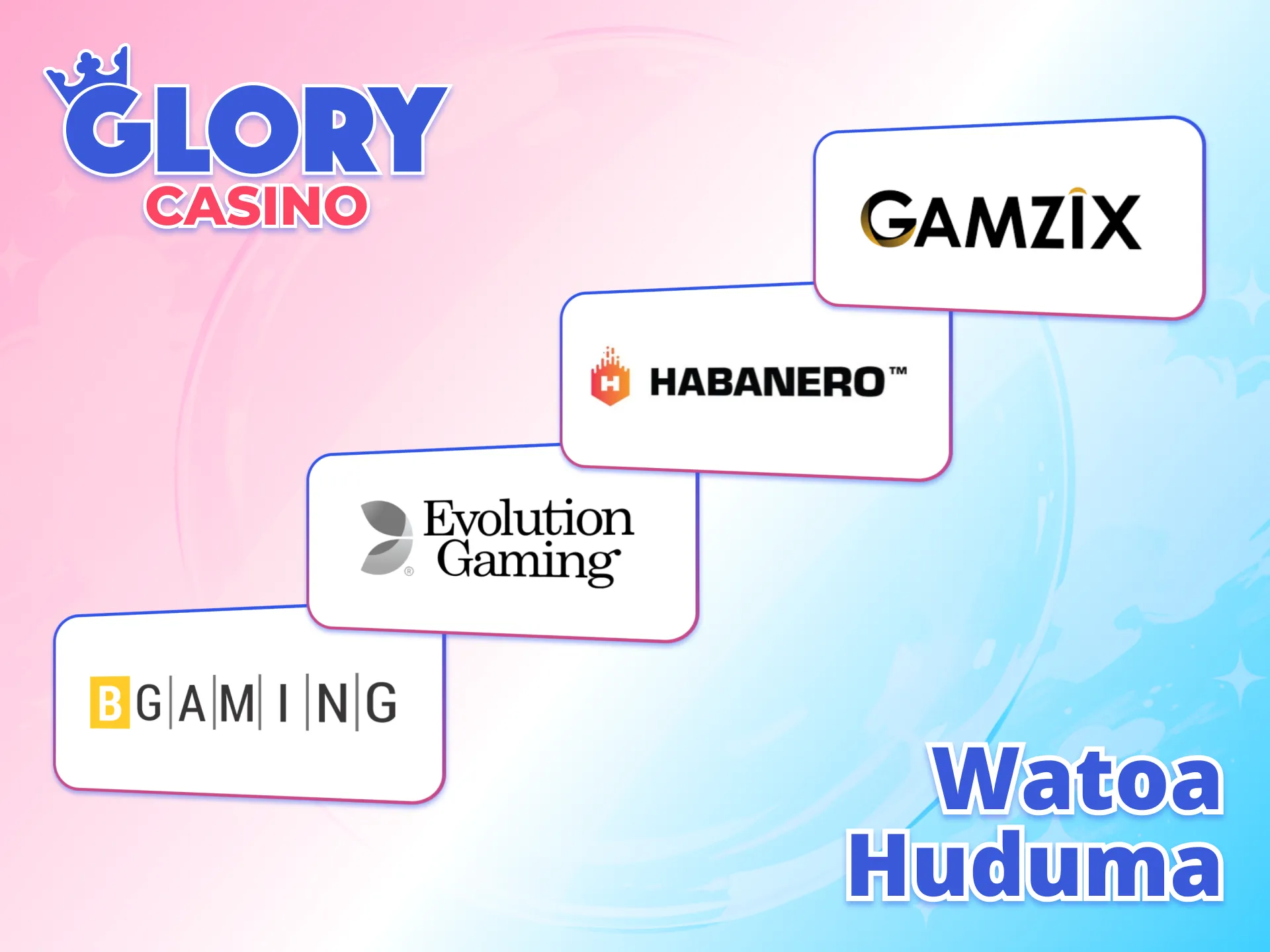 Glory Casino hushirikiana na watoa huduma wanaoaminika wa michezo ya kasino.