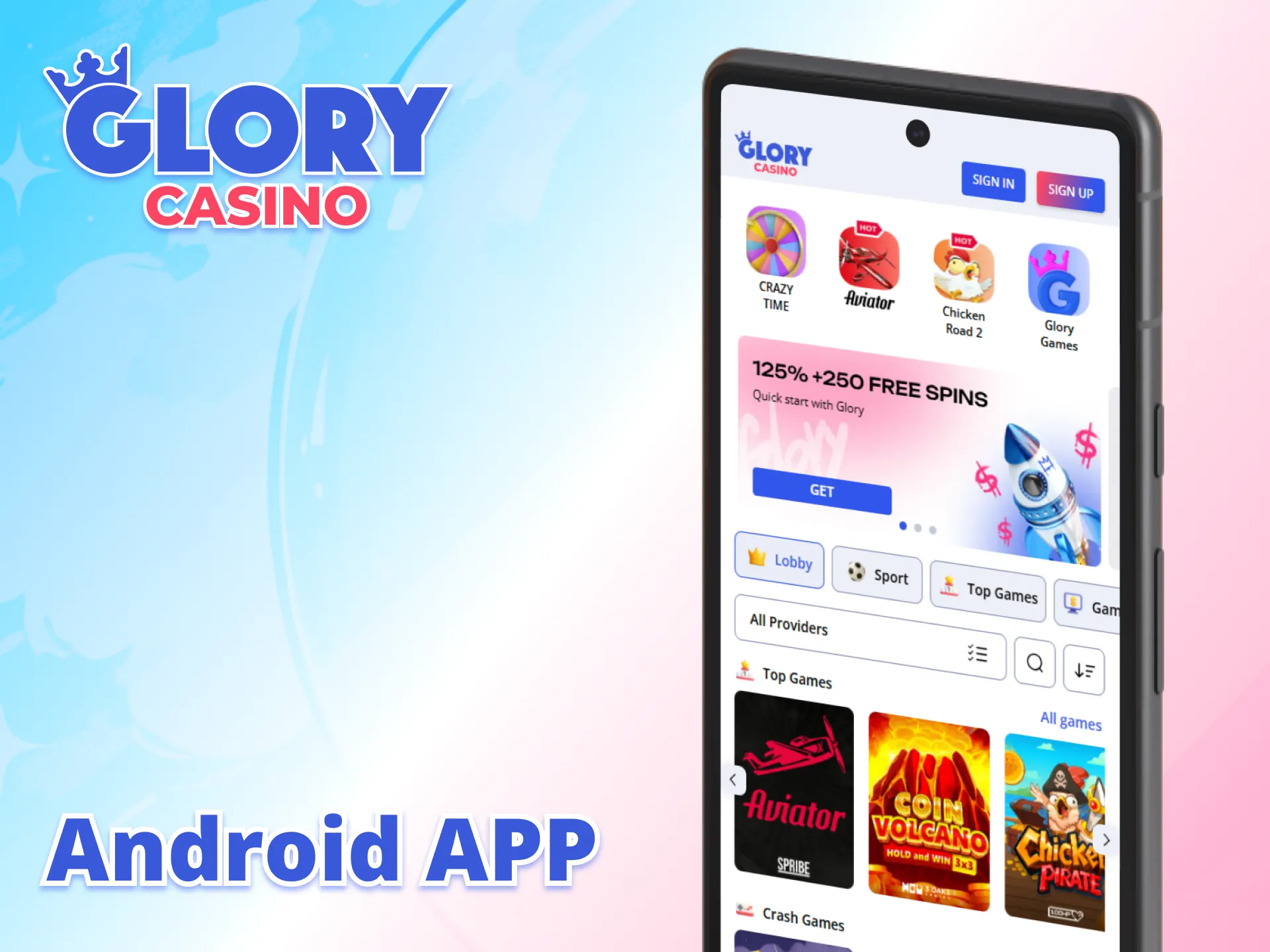 Download the Android app of Glory Casino and start gaming today.