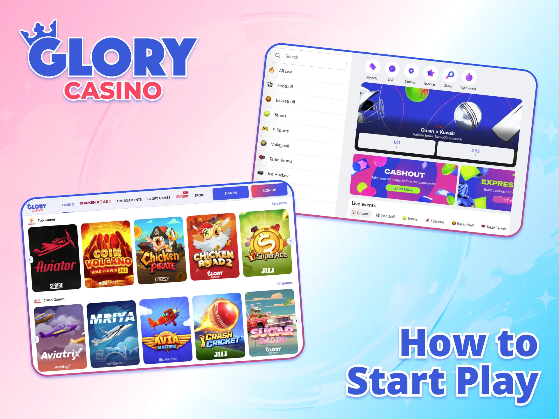Kenya players can start play easily at Glory Casino.