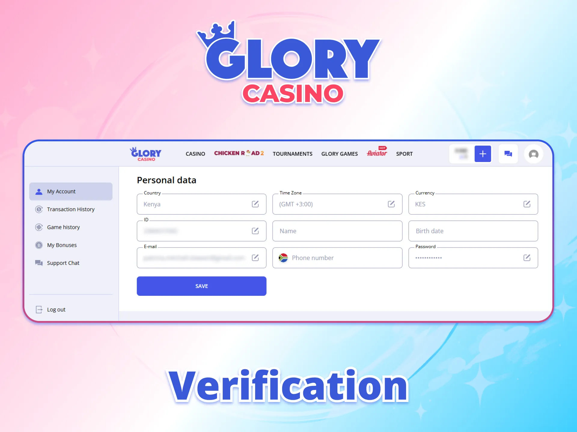 Verification secures Kenya accounts registered with Glory Casino.